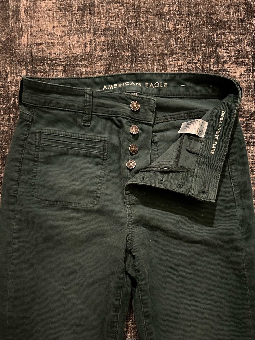 American Eagle Outfitters Women’s Dark Green Slightly Flared Corduroy Pants.